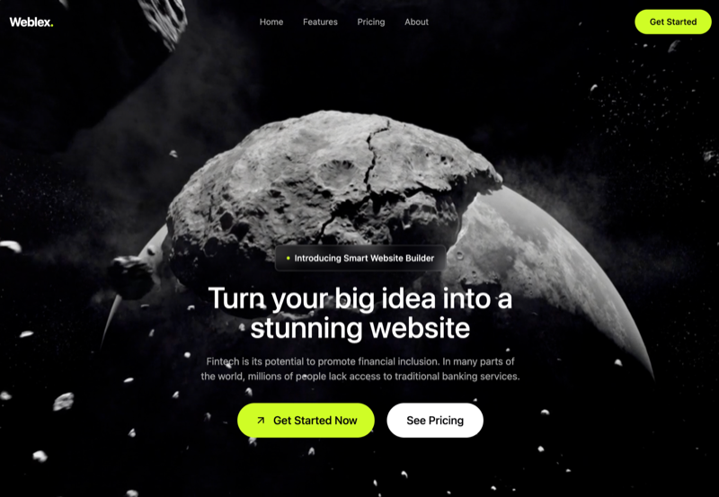 Weblex Dark Hero &mdash; Landing Page website build-prompt