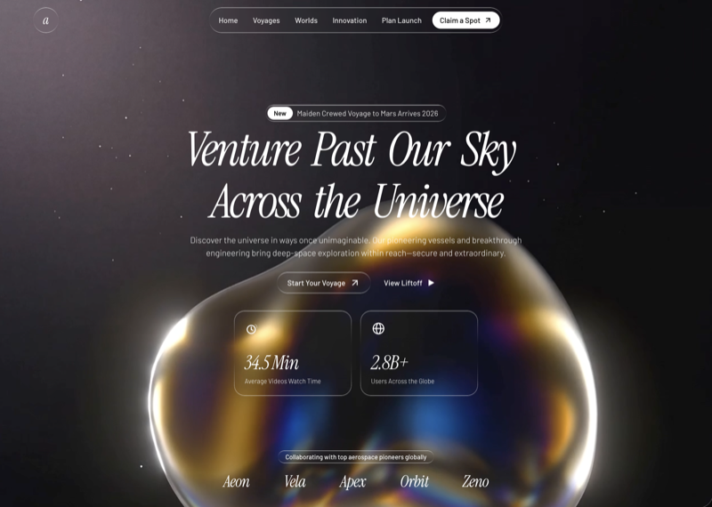 Aetheris Voyage &mdash; Hero Section website build-prompt