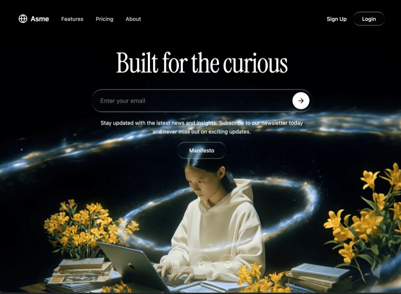 Asme &mdash; Hero Section website build-prompt
