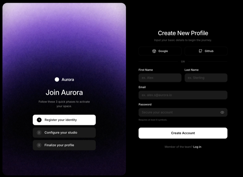 Aurora Onboard &mdash; Signup website build-prompt