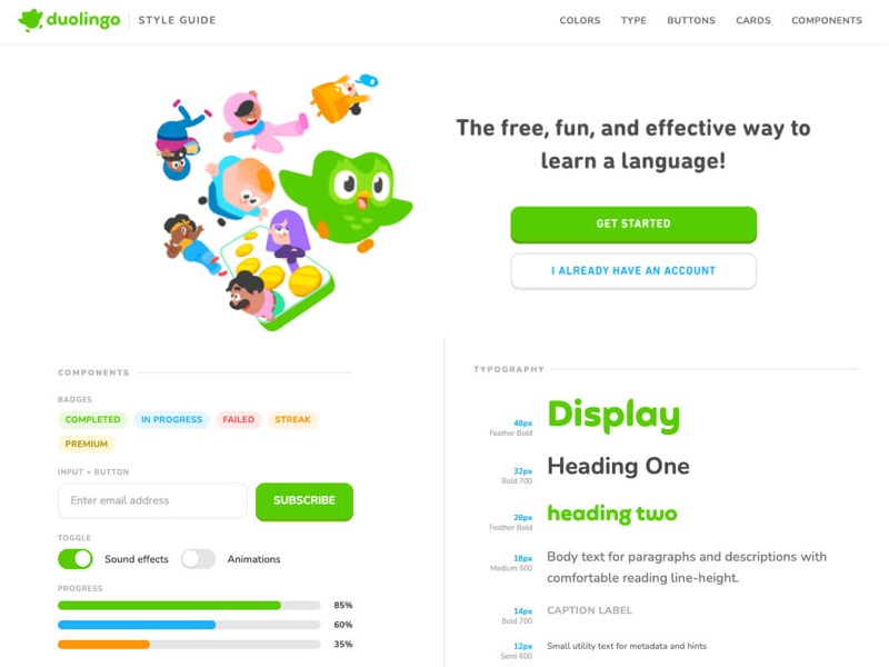 Duolingo Styleguide &mdash; Hero Section website build-prompt