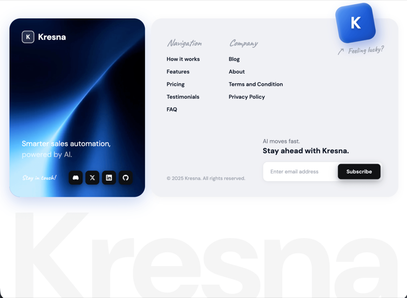 Kresna Footer &mdash; Footer Section website build-prompt