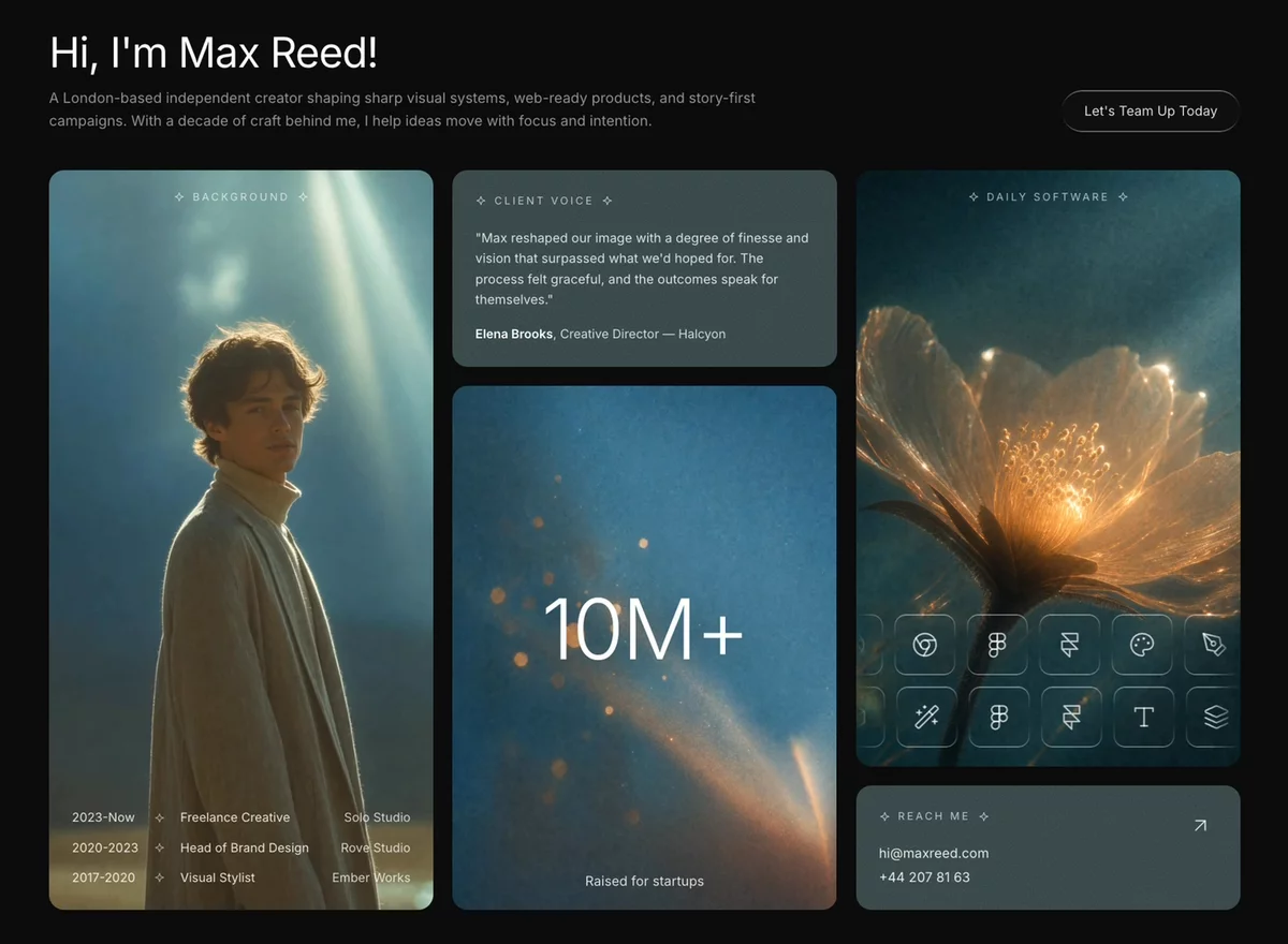 Max Reed Portfolio &mdash; Features Section website build-prompt