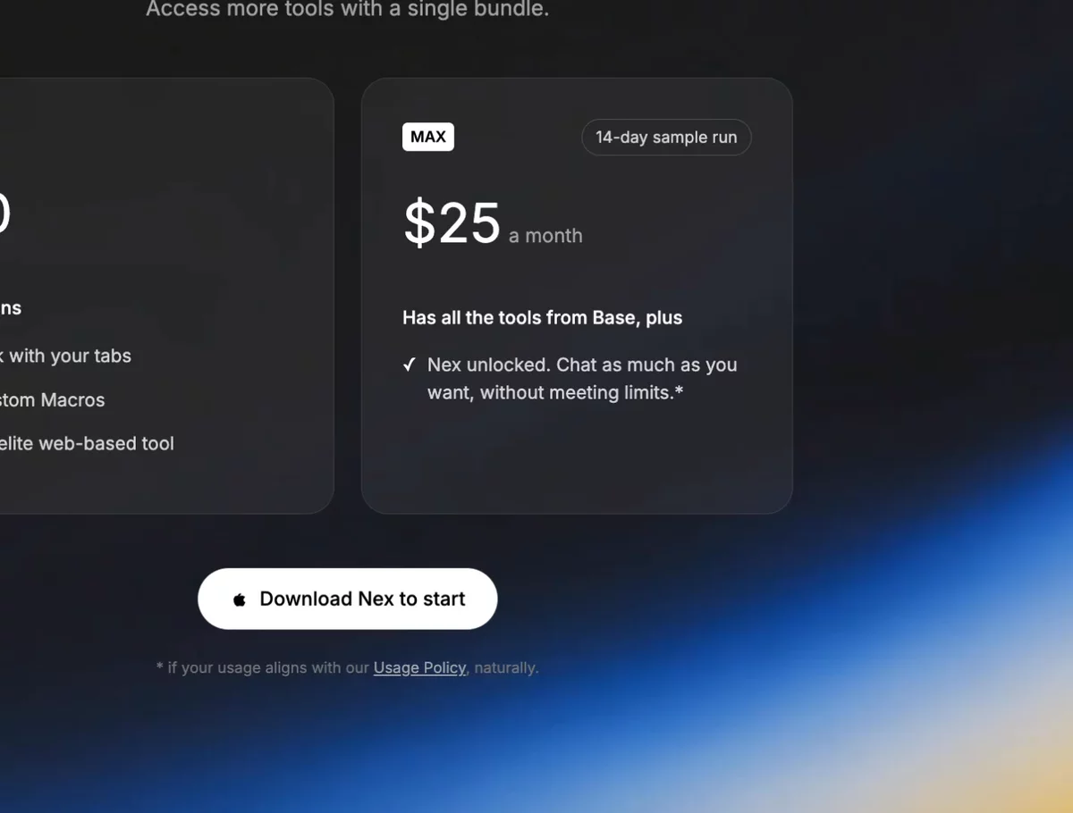 Nex Max Upgrade &mdash; Pricing website build-prompt