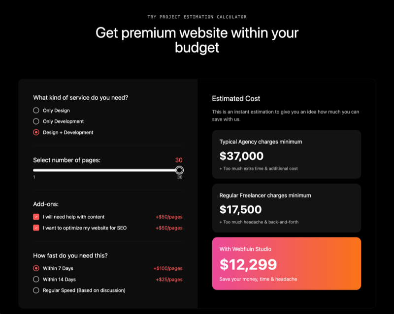Price Calculator &mdash; SaaS website build-prompt