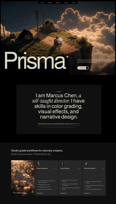 Prisma Creative Studio &mdash; Landing Page website build-prompt