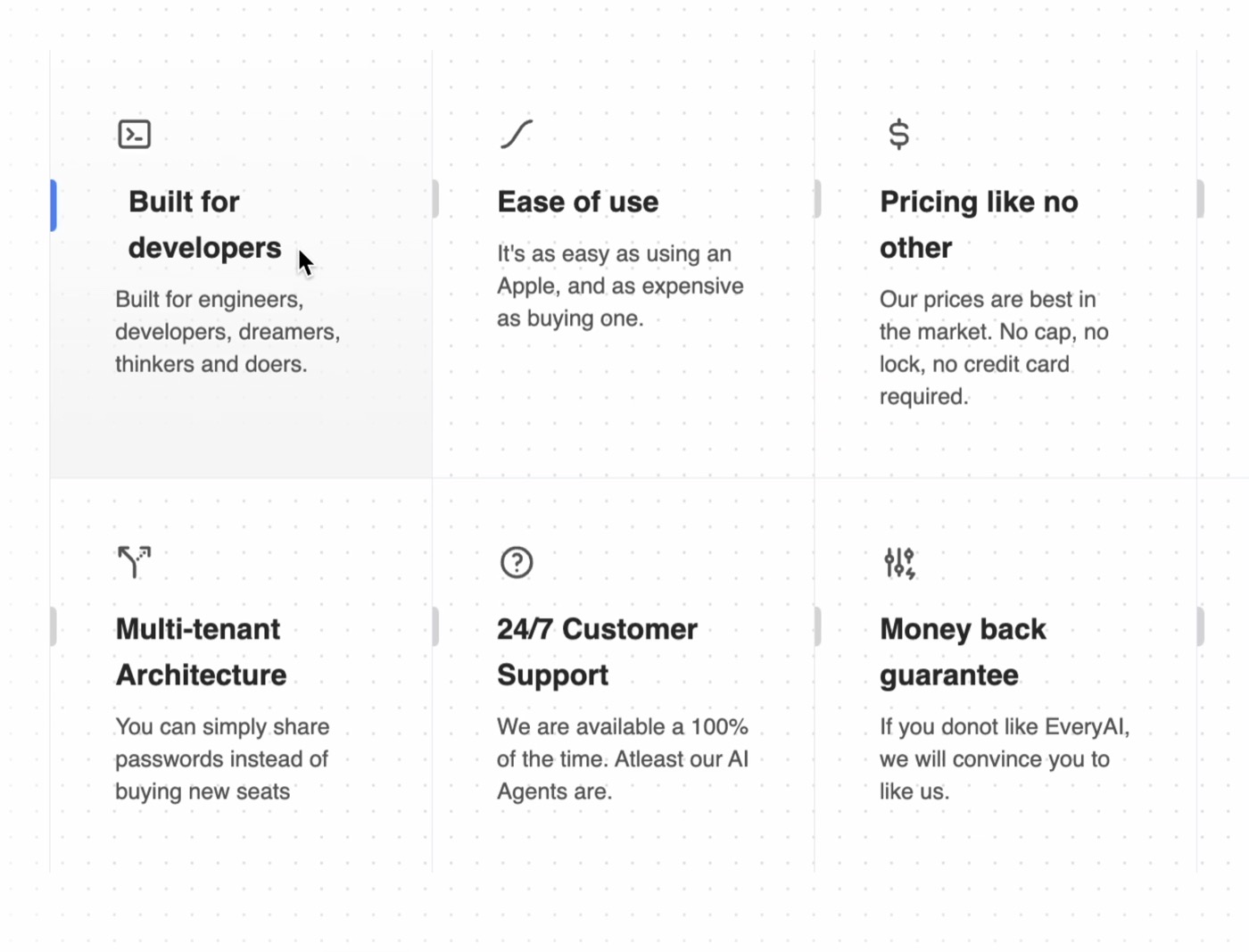 Feature Section with hover effects &mdash; Component website build-prompt