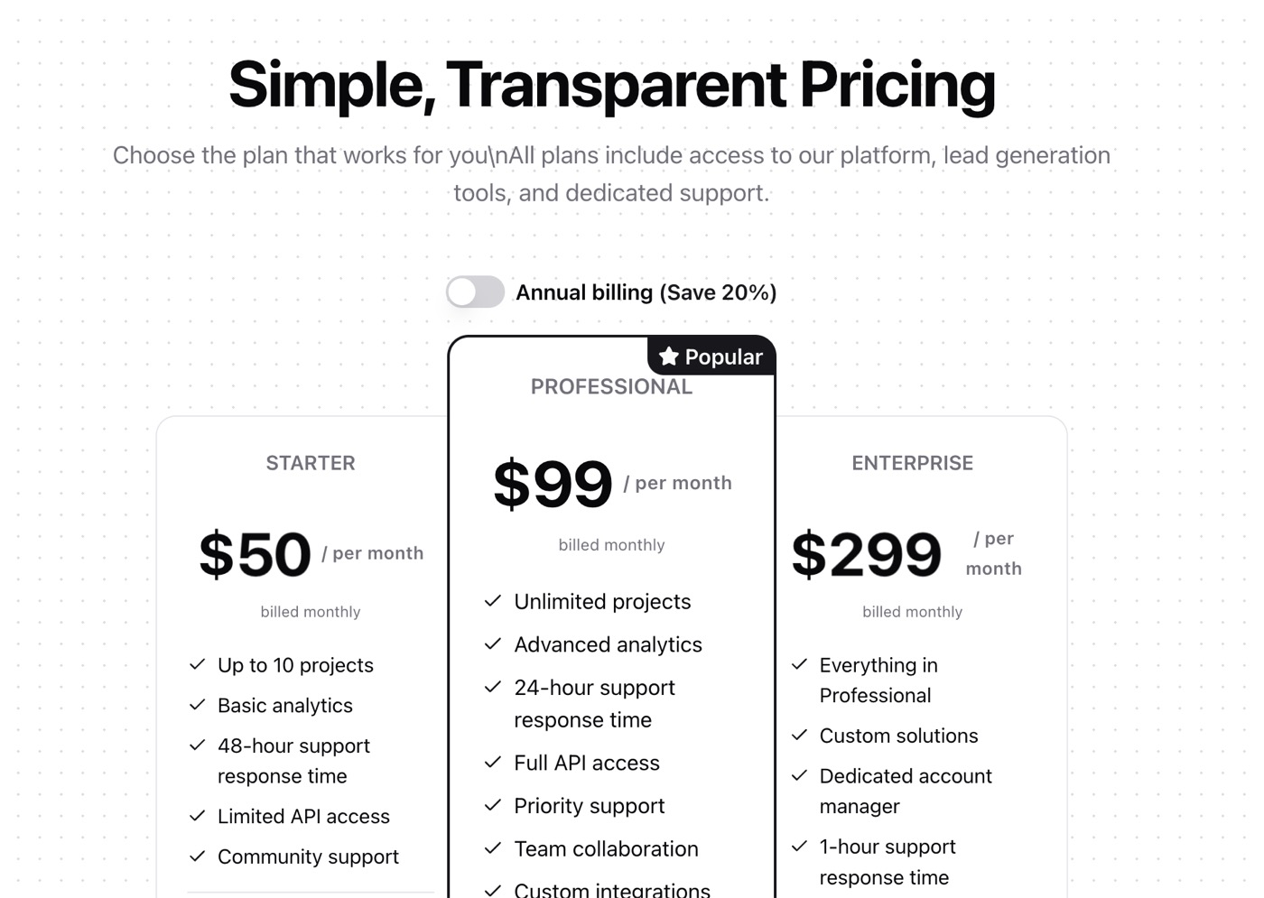 Pricing &mdash; Pricing website build-prompt