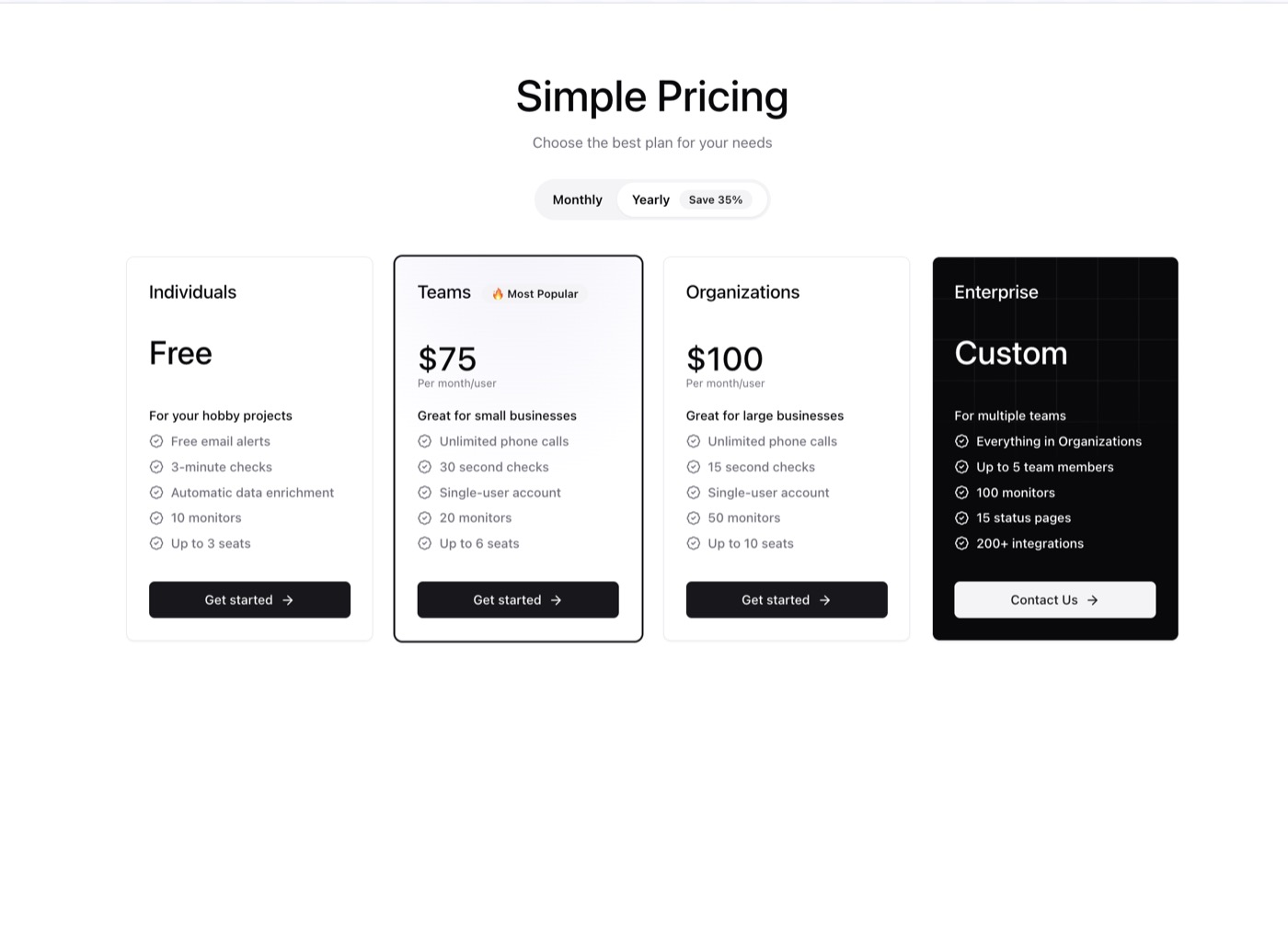 Pricing Section &mdash; Pricing website build-prompt