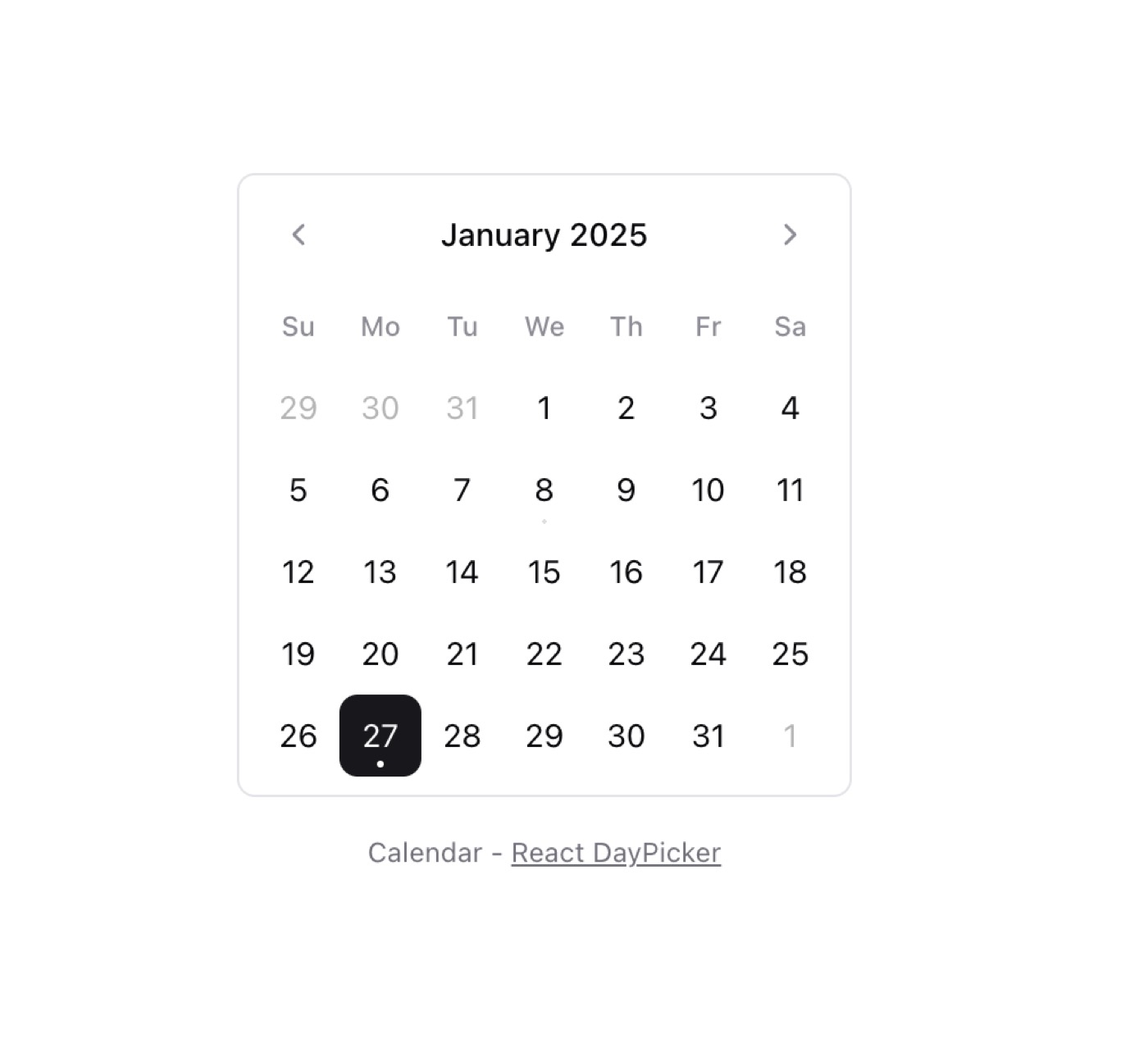 Calendar [React Day Picker] &mdash; Component website build-prompt