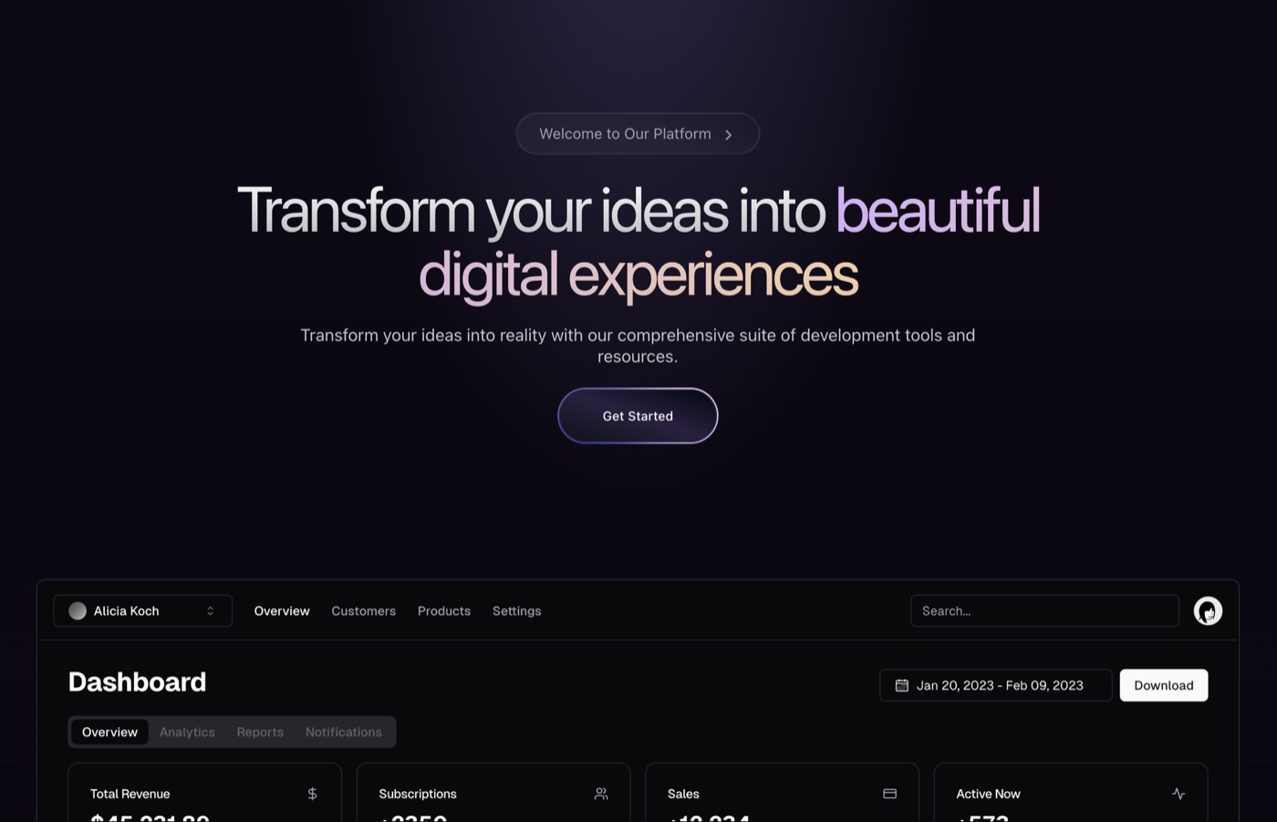 Hero Section Dark &mdash; Hero website build-prompt