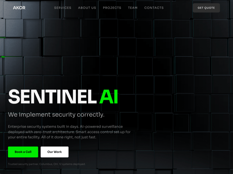 Sentinel AI &mdash; Hero Section website build-prompt