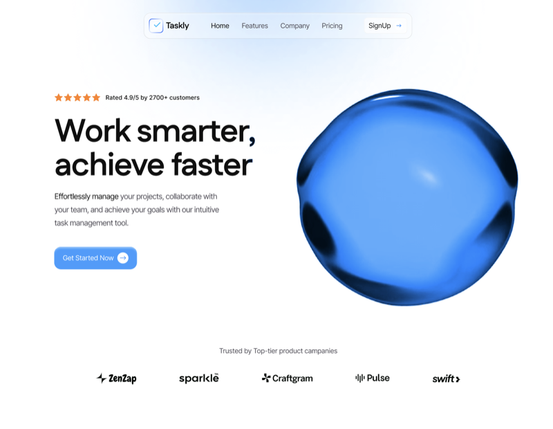 Taskly &mdash; Hero Section website build-prompt
