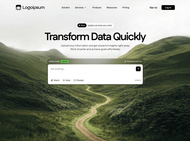 Transform Data &mdash; Hero Section website build-prompt